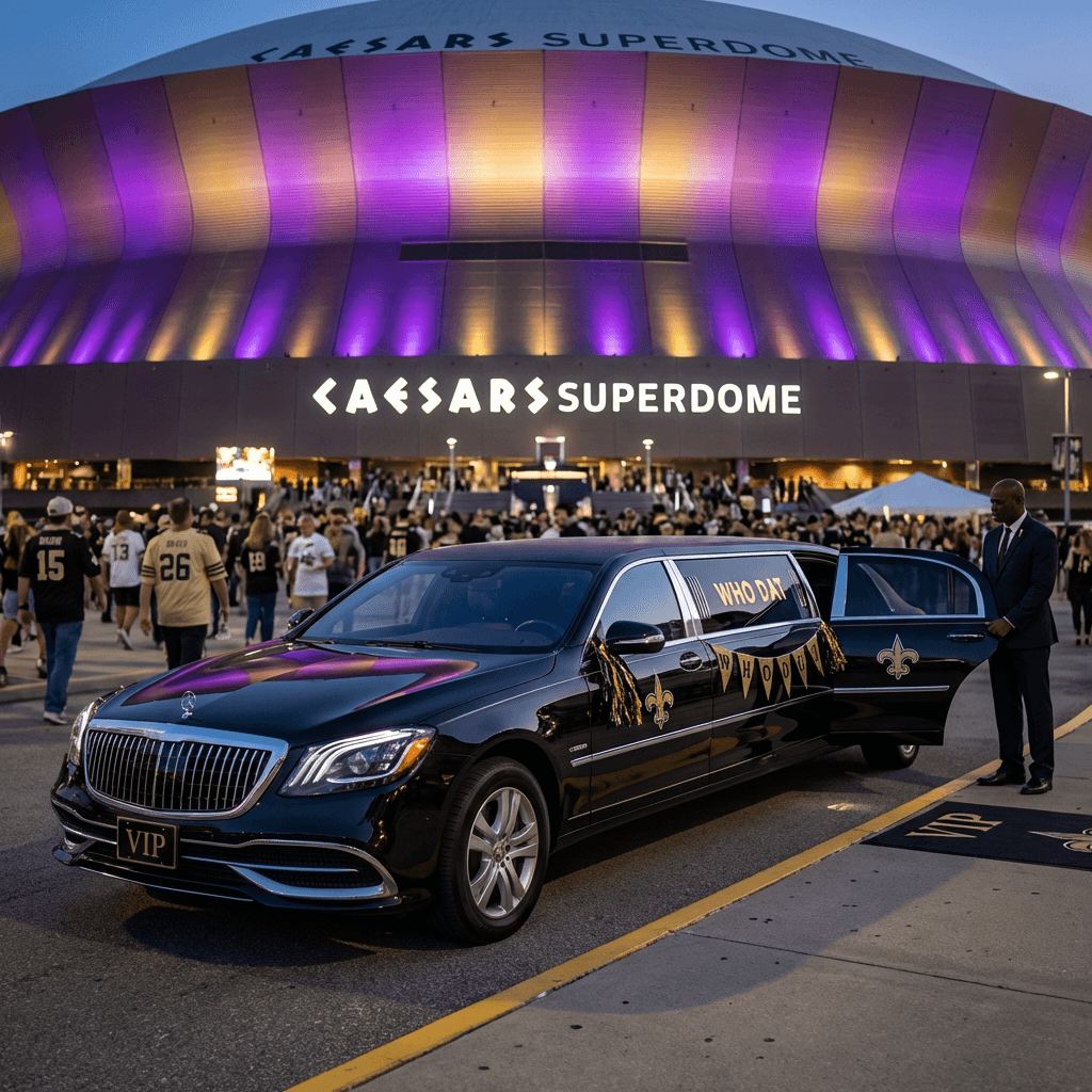New Orleans Saints Football Limousine Service with Jazzy Limousines — New Orleans luxury transportation