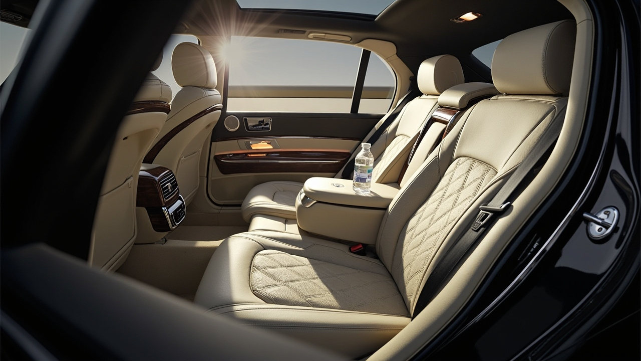 Rear cabin of a Mercedes-Benz S-Class sedan used for New Orleans airport transfers